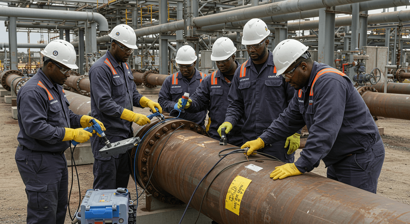 Technicians performing NDT on a pipeline