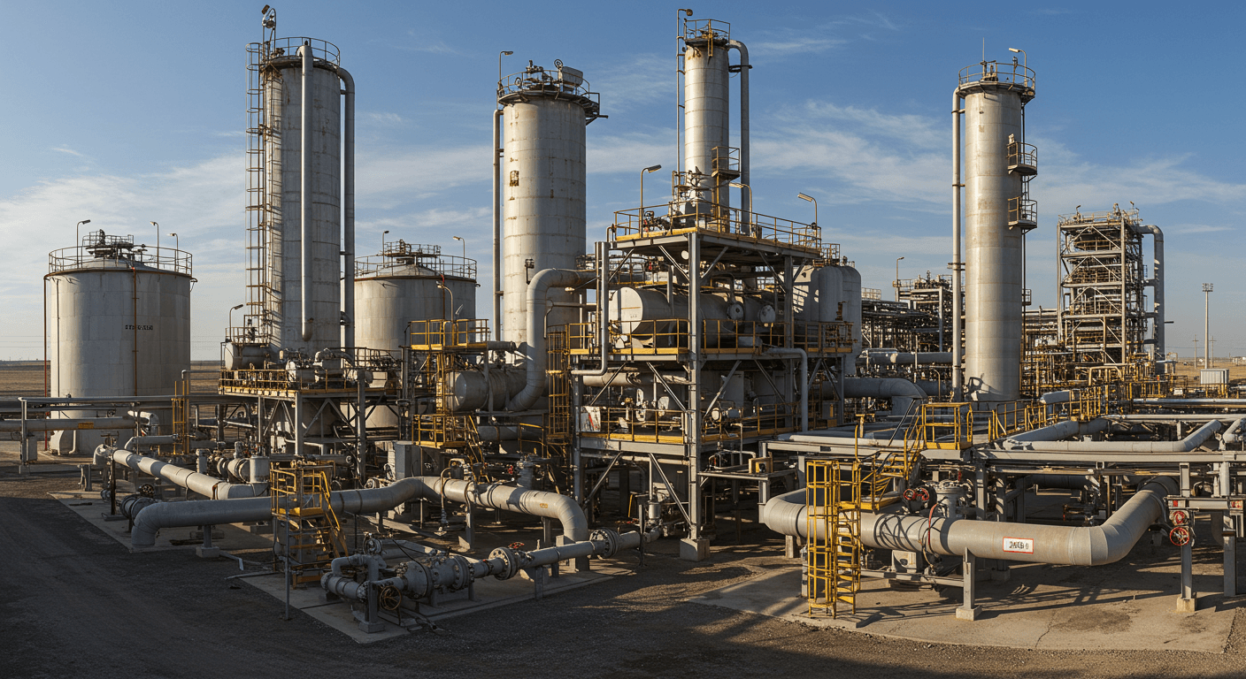 Industrial facility with oil and gas equipment